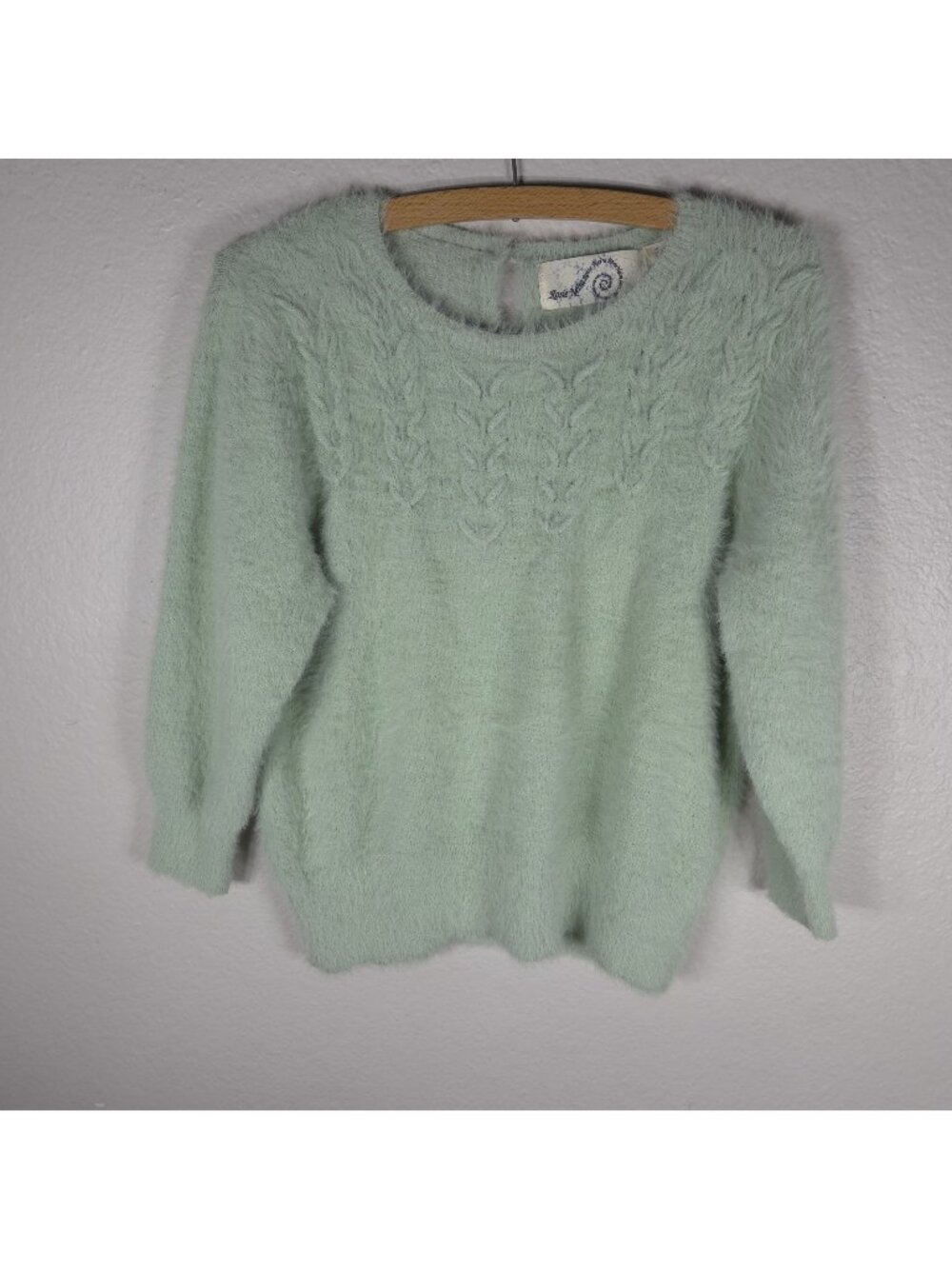 Rosie Neira Anthropologie Knit Fuzzy Sweater Womens Petite SP Mint Green